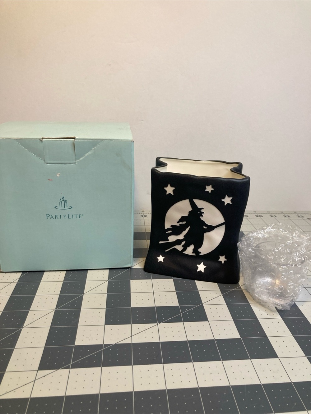 PartyLite Witch Votive Luminary Bag w/Votive Cup Glowing Black Ceramic P9775